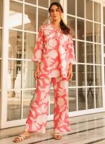 Cotton Pink Casual Wear Printed Readymade Cord Set